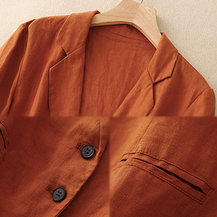 Giacca da donna in lino e cotone con risvolto, stile retrò Buddha Stones Commute, con tasche - image 14