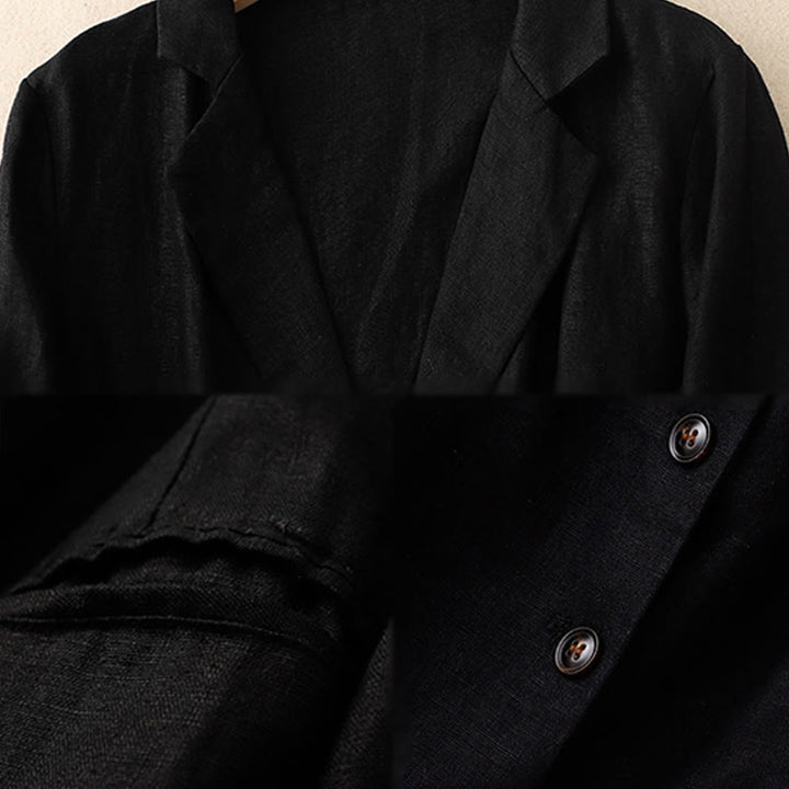 Giacca da donna in lino e cotone con risvolto, stile retrò Buddha Stones Commute, con tasche - image 5