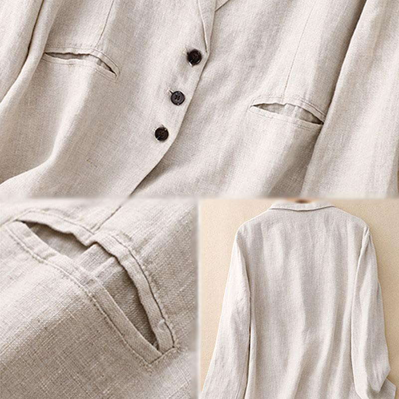 Giacca da donna in lino e cotone con risvolto, stile retrò Buddha Stones Commute, con tasche - image 12