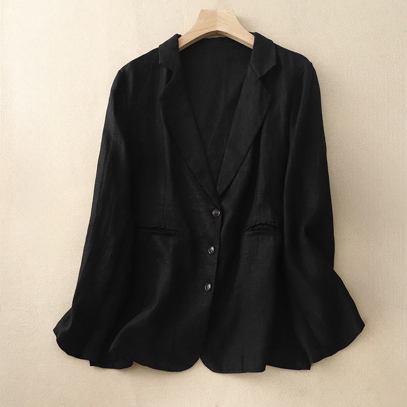 Giacca da donna in lino e cotone con risvolto, stile retrò Buddha Stones Commute, con tasche - Nero - US14, UK/AU18, EU46 (2XL) - image 4