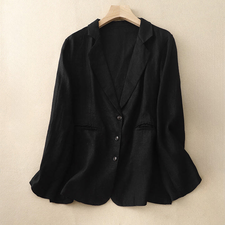 Giacca da donna in lino e cotone con risvolto, stile retrò Buddha Stones Commute, con tasche - Nero - US14, UK/AU18, EU46 (2XL) - image 4