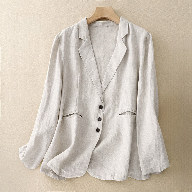 Giacca da donna in lino e cotone con risvolto, stile retrò Buddha Stones Commute, con tasche - FlorealeBianco - US14, UK/AU18, EU46 (2XL) - image 8