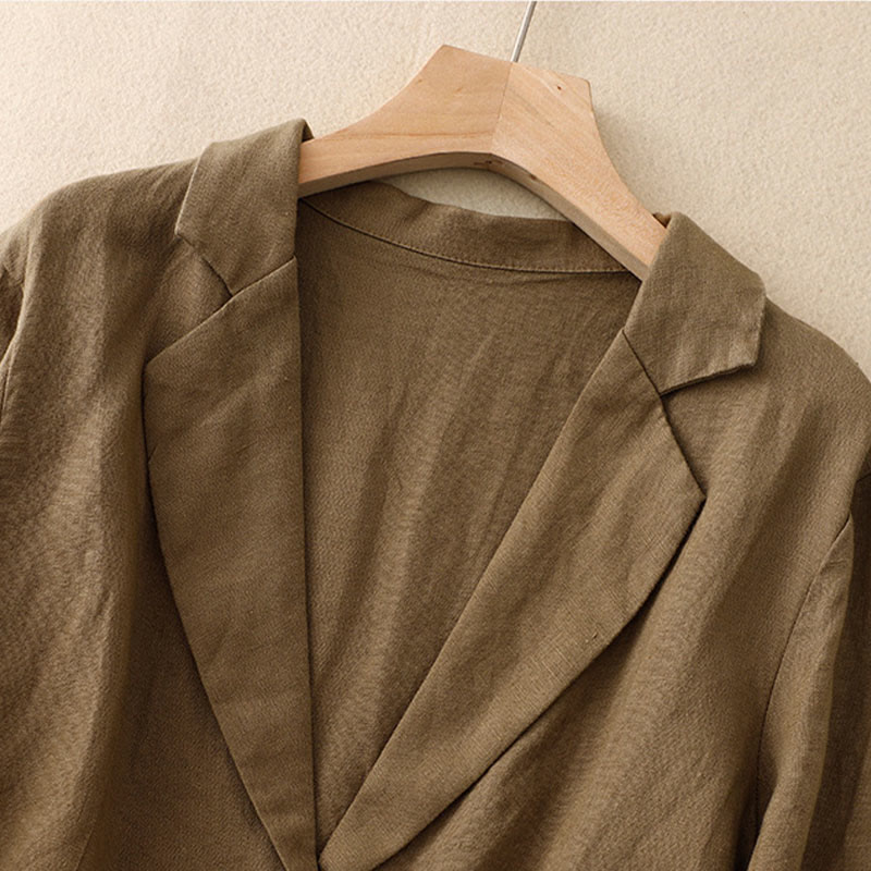 Giacca da donna in lino e cotone con risvolto, stile retrò Buddha Stones Commute, con tasche - image 1