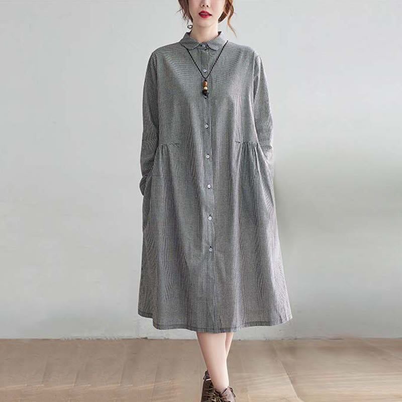 Abito midi da donna in cotone e lino con piccole griglie e tasche, motivo Buddha Stones - Grigio ardesia chiaro - US8-10, UK/AU12-14, EU40-42 (2XL) - image 4