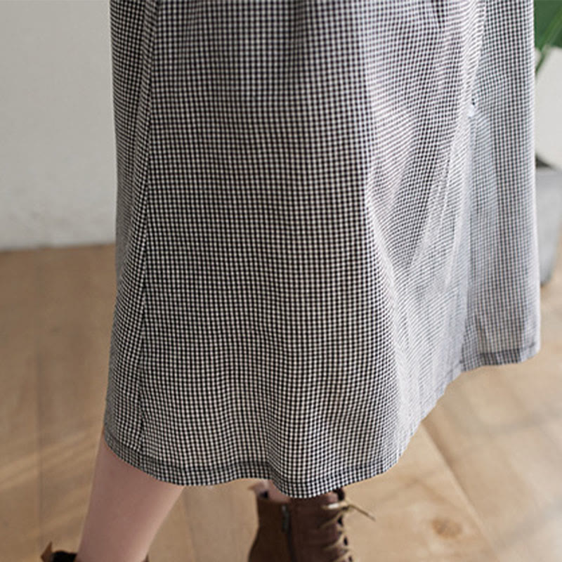 Abito midi da donna in cotone e lino con piccole griglie e tasche, motivo Buddha Stones - image 17