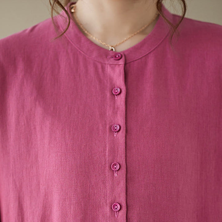 Abito midi casual in lino e cotone con scollo rotondo e lacci, con tasche, Buddha Stones - image 9