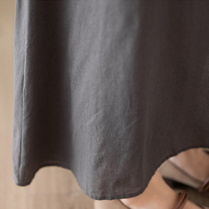 Abito midi casual in cotone e lino con scollo rotondo e tasche Buddha Stones - image 8