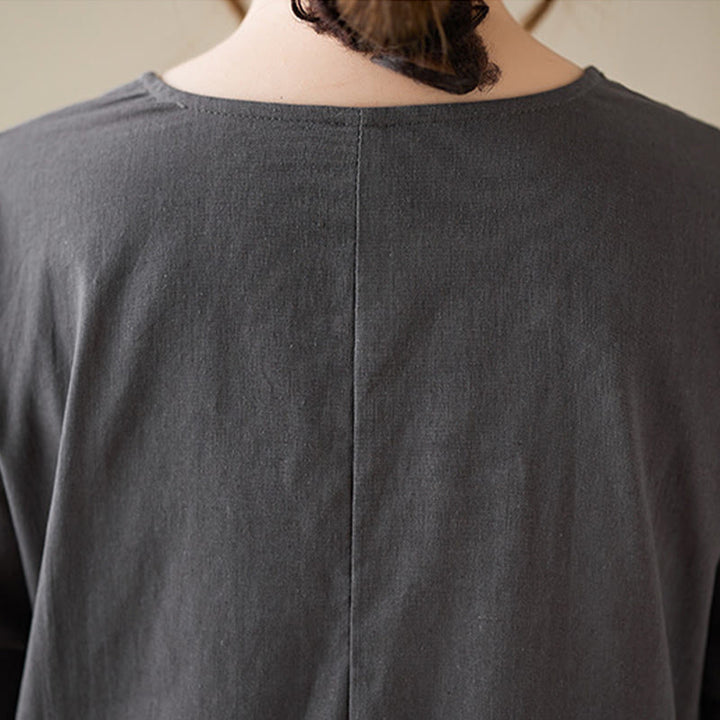 Abito midi casual in cotone e lino con scollo rotondo e tasche Buddha Stones - image 12