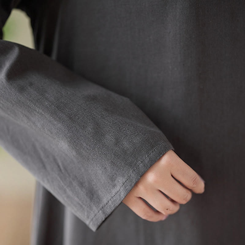 Abito midi casual in cotone e lino con scollo rotondo e tasche Buddha Stones - image 7