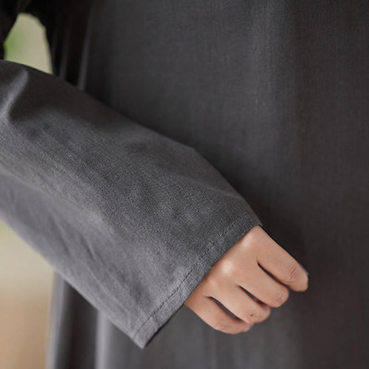 Abito midi casual in cotone e lino con scollo rotondo e tasche Buddha Stones - image 7