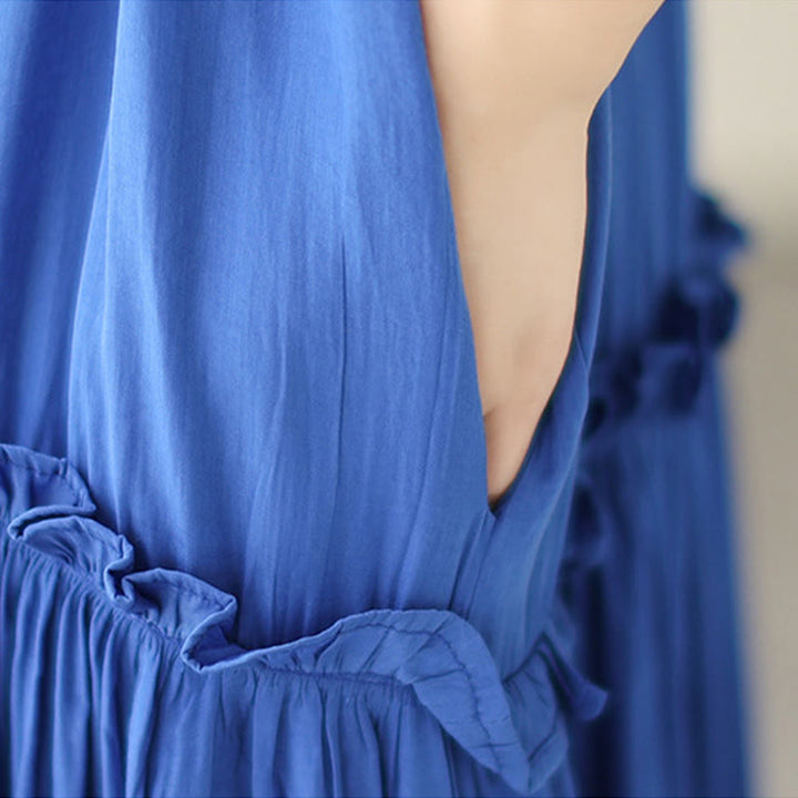 Abito midi casual in poliestere con scollo rotondo e tasche Buddha Stones - image 19