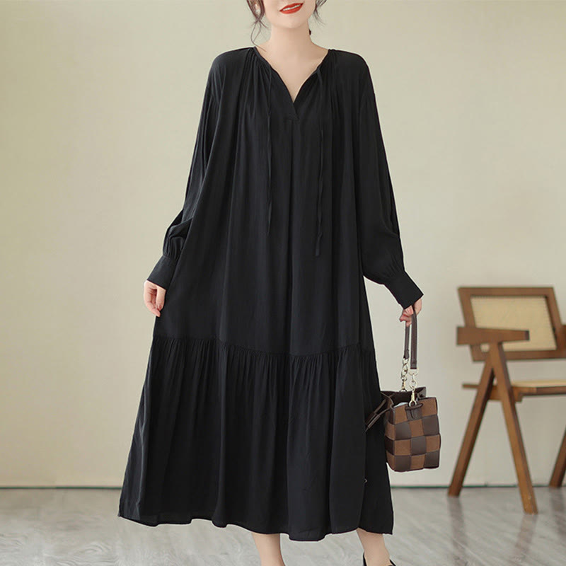 Abito midi in chiffon con tasche, stile casual e semplice, stile bifacciale, stile Buddha Stones - Nero - US4， UK/AU8，EU36-38 (F) - image 1