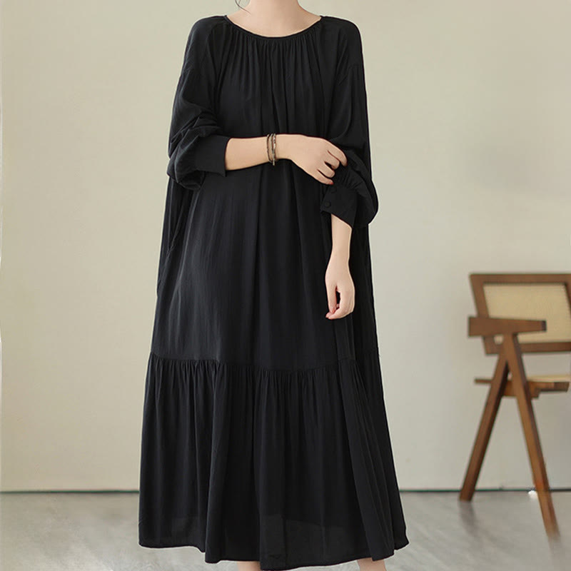 Abito midi in chiffon con tasche, stile casual e semplice, stile bifacciale, stile Buddha Stones - image 3