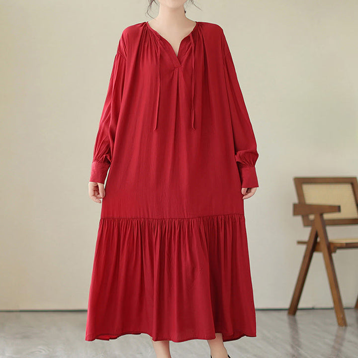 Abito midi in chiffon con tasche, stile casual e semplice, stile bifacciale, stile Buddha Stones - image 9