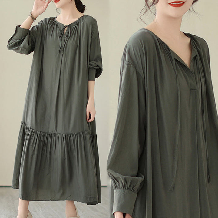 Abito midi in chiffon con tasche, stile casual e semplice, stile bifacciale, stile Buddha Stones - image 15