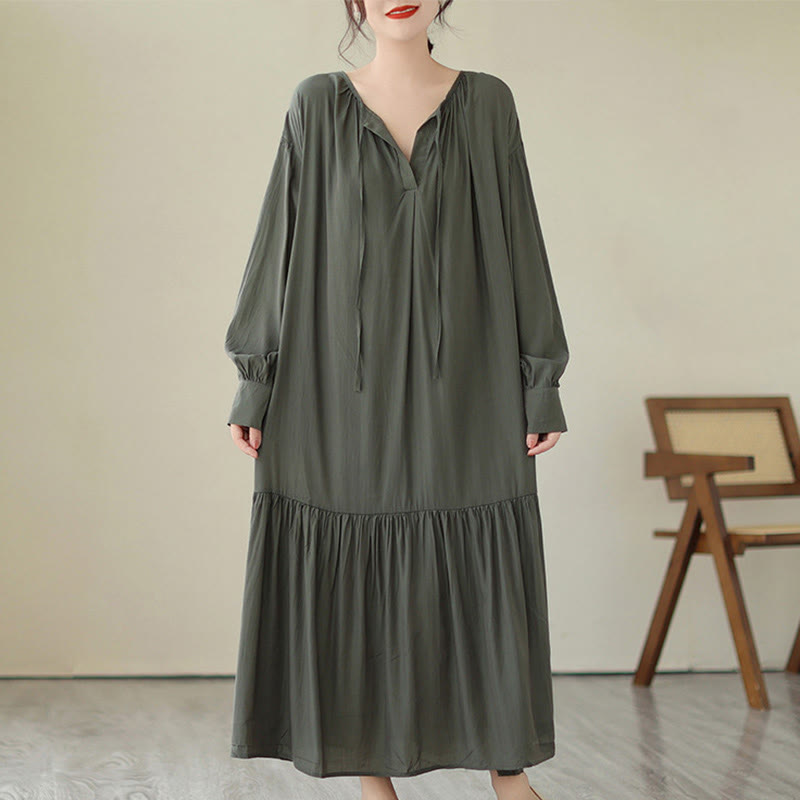 Abito midi in chiffon con tasche, stile casual e semplice, stile bifacciale, stile Buddha Stones - image 13