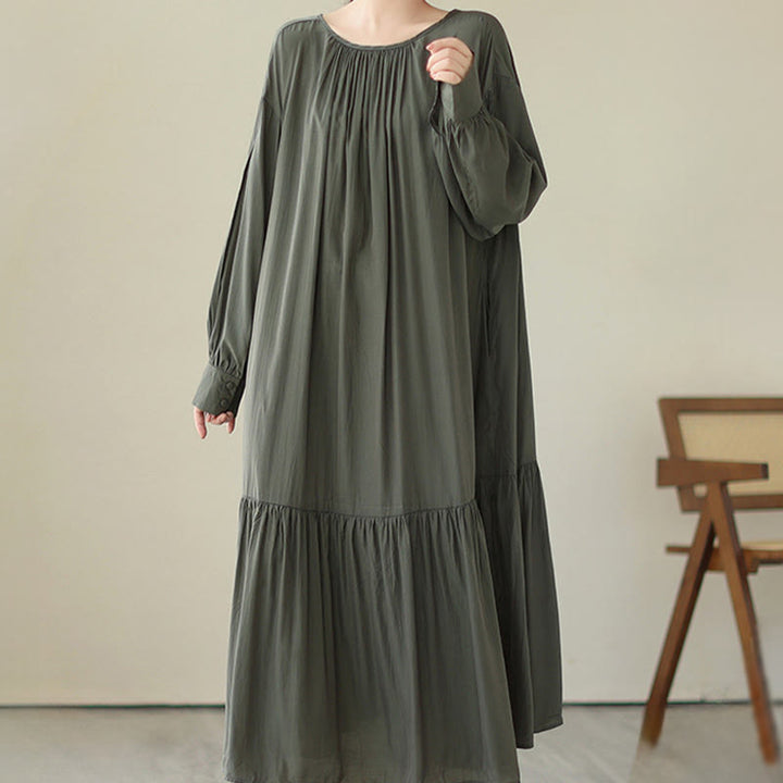 Abito midi in chiffon con tasche, stile casual e semplice, stile bifacciale, stile Buddha Stones - Verde oliva scuro - US4， UK/AU8，EU36-38 (F) - image 11
