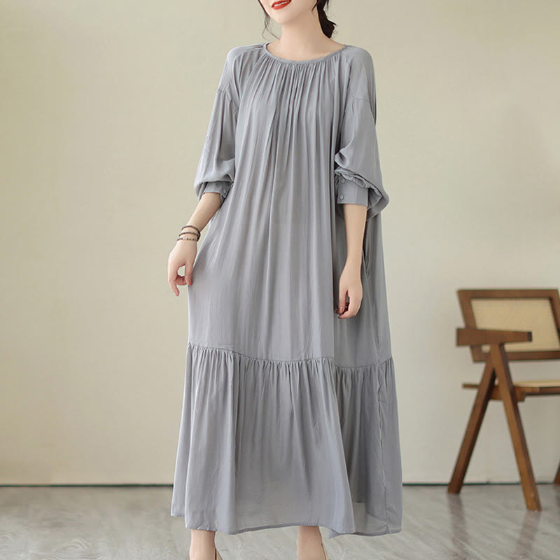 Abito midi in chiffon con tasche, stile casual e semplice, stile bifacciale, stile Buddha Stones - BluAcciaioChiaro - US4， UK/AU8，EU36-38 (F) - image 20