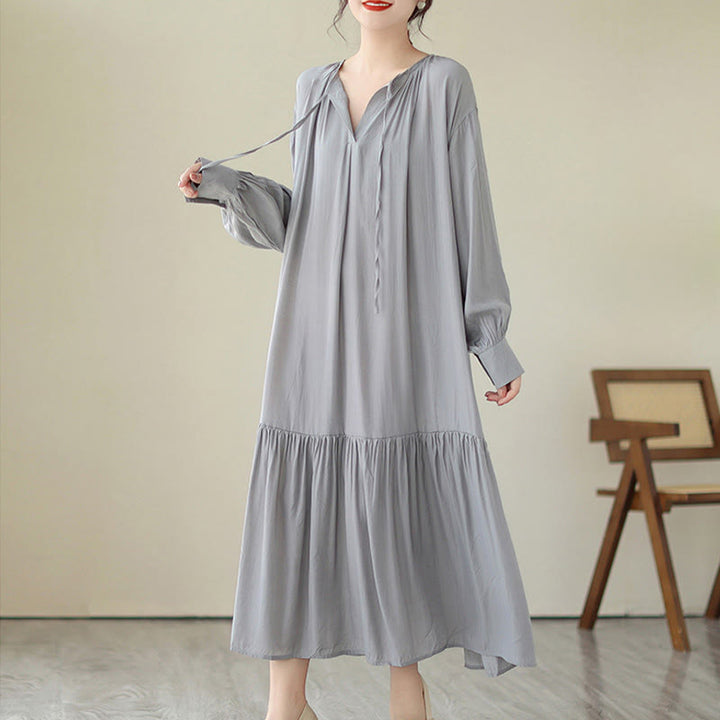 Abito midi in chiffon con tasche, stile casual e semplice, stile bifacciale, stile Buddha Stones - image 23