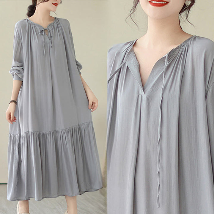 Abito midi in chiffon con tasche, stile casual e semplice, stile bifacciale, stile Buddha Stones - image 25