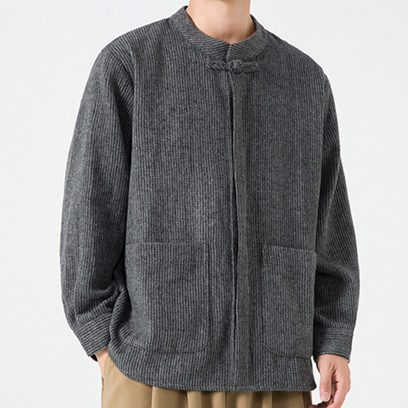 Camicia da uomo in cotone con tasche e maniche lunghe con bottoni a rana e motivo Buddha Stones - image 12