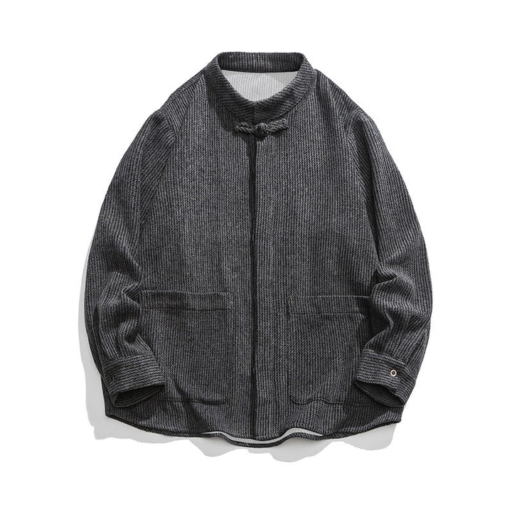 Camicia da uomo in cotone con tasche e maniche lunghe con bottoni a rana e motivo Buddha Stones - image 4