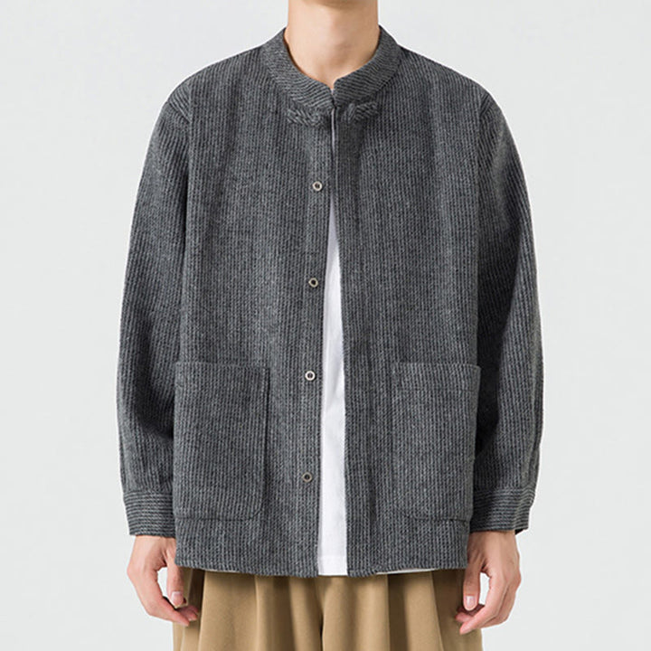 Camicia da uomo in cotone con tasche e maniche lunghe con bottoni a rana e motivo Buddha Stones - image 1