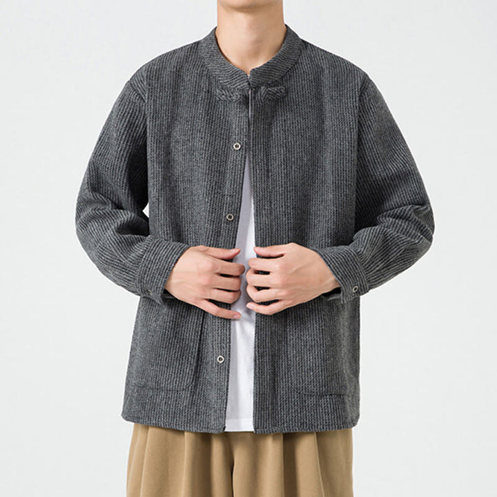 Camicia da uomo in cotone con tasche e maniche lunghe con bottoni a rana e motivo Buddha Stones - image 12