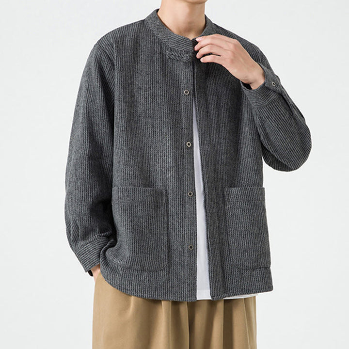 Camicia da uomo in cotone con tasche e maniche lunghe con bottoni a rana e motivo Buddha Stones - image 14