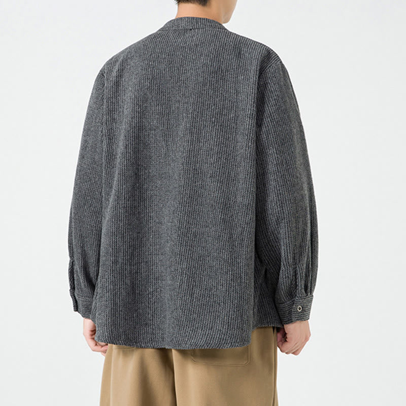 Camicia da uomo in cotone con tasche e maniche lunghe con bottoni a rana e motivo Buddha Stones - image 9