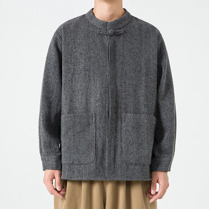 Camicia da uomo in cotone con tasche e maniche lunghe con bottoni a rana e motivo Buddha Stones - image 18