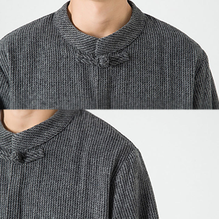 Camicia da uomo in cotone con tasche e maniche lunghe con bottoni a rana e motivo Buddha Stones - image 19