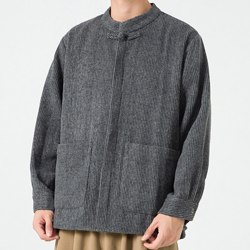 Camicia da uomo in cotone con tasche e maniche lunghe con bottoni a rana e motivo Buddha Stones - image 6