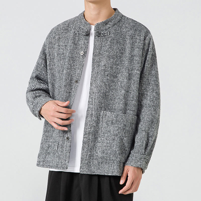 Camicia da uomo in cotone con tasche e maniche lunghe con bottoni a rana e motivo Buddha Stones - image 24