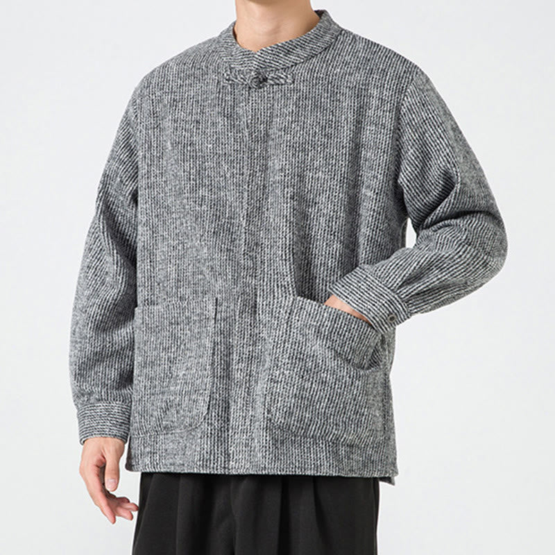 Camicia da uomo in cotone con tasche e maniche lunghe con bottoni a rana e motivo Buddha Stones - image 33