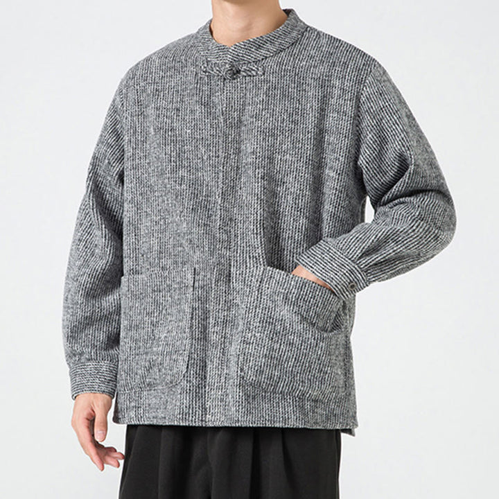 Camicia da uomo in cotone con tasche e maniche lunghe con bottoni a rana e motivo Buddha Stones - image 33