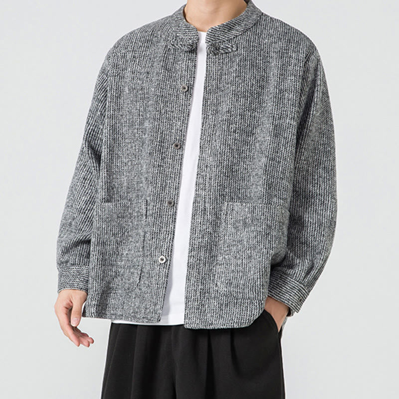 Camicia da uomo in cotone con tasche e maniche lunghe con bottoni a rana e motivo Buddha Stones - image 29