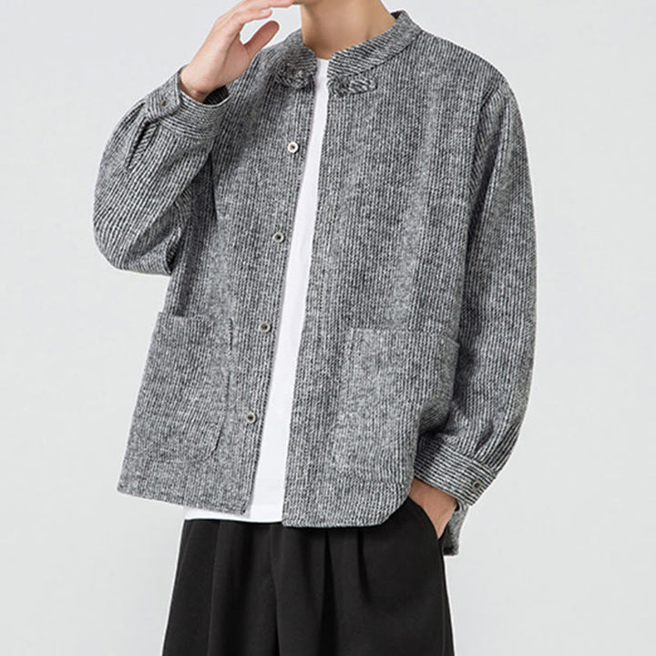 Camicia da uomo in cotone con tasche e maniche lunghe con bottoni a rana e motivo Buddha Stones - image 27