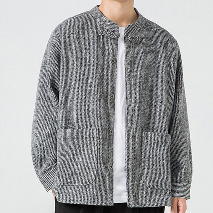 Camicia da uomo in cotone con tasche e maniche lunghe con bottoni a rana e motivo Buddha Stones - image 24