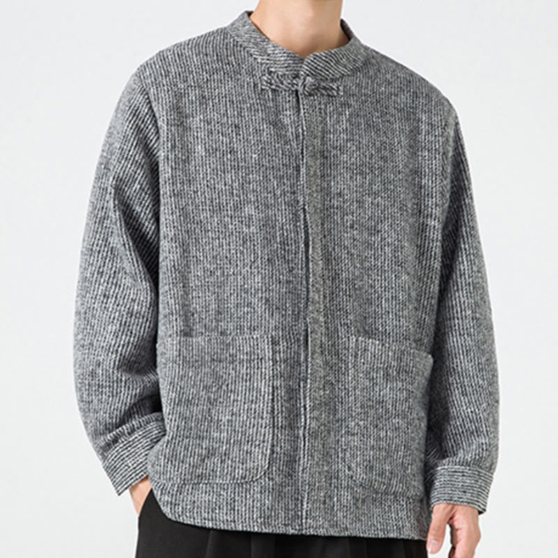 Camicia da uomo in cotone con tasche e maniche lunghe con bottoni a rana e motivo Buddha Stones - image 31