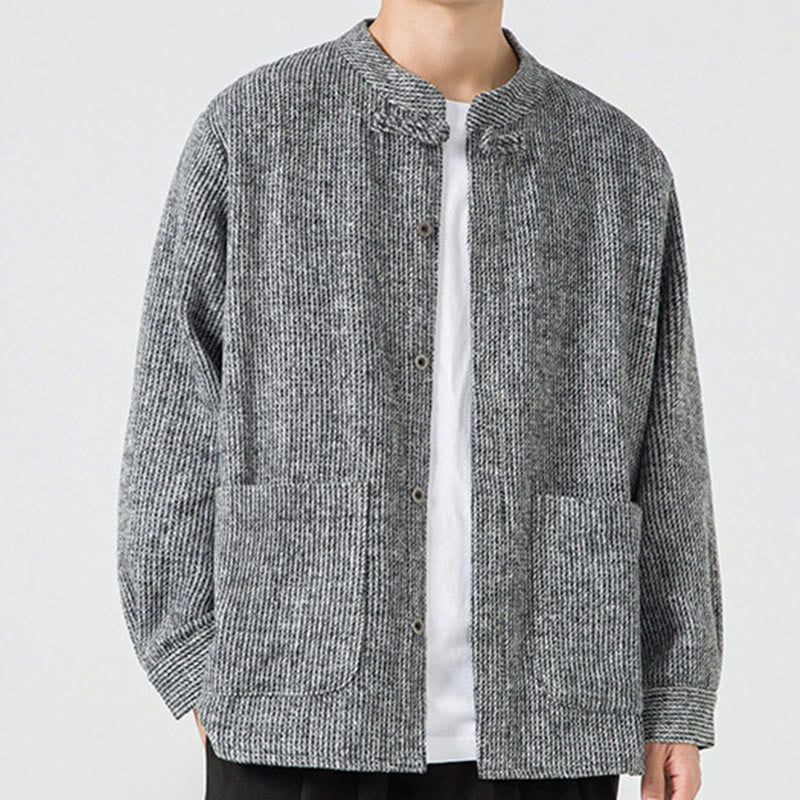 Camicia da uomo in cotone con tasche e maniche lunghe con bottoni a rana e motivo Buddha Stones - image 22