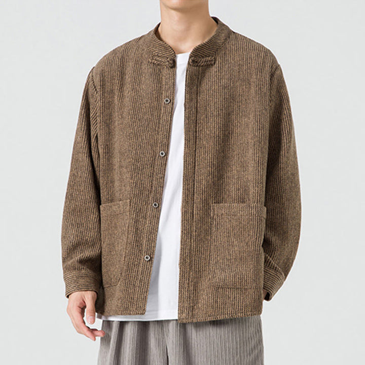 Camicia da uomo in cotone con tasche e maniche lunghe con bottoni a rana e motivo Buddha Stones - image 40