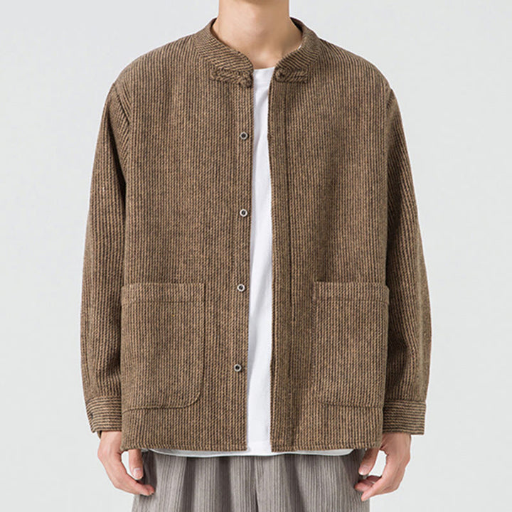 Camicia da uomo in cotone con tasche e maniche lunghe con bottoni a rana e motivo Buddha Stones - image 43