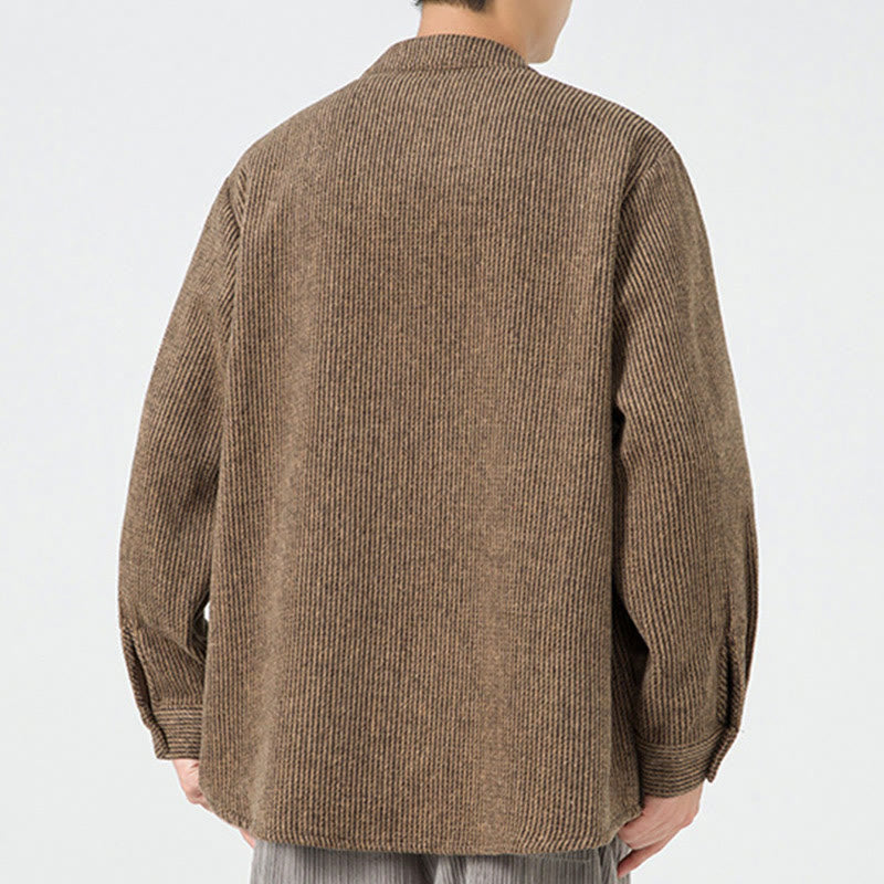 Camicia da uomo in cotone con tasche e maniche lunghe con bottoni a rana e motivo Buddha Stones - image 50