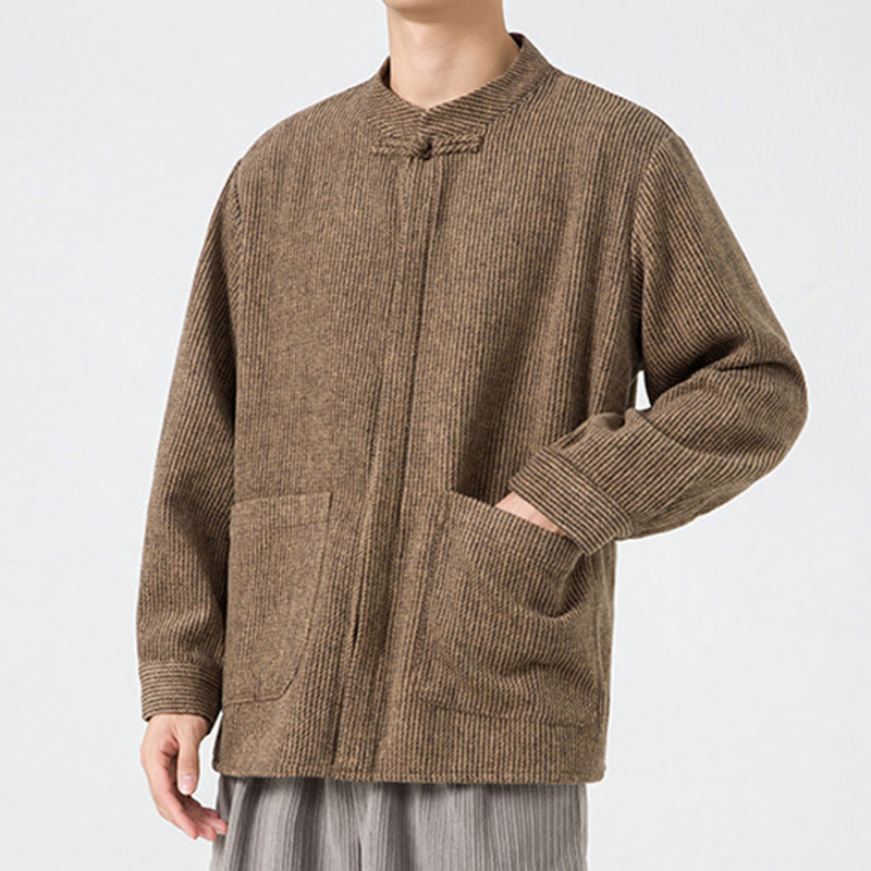 Camicia da uomo in cotone con tasche e maniche lunghe con bottoni a rana e motivo Buddha Stones - image 55