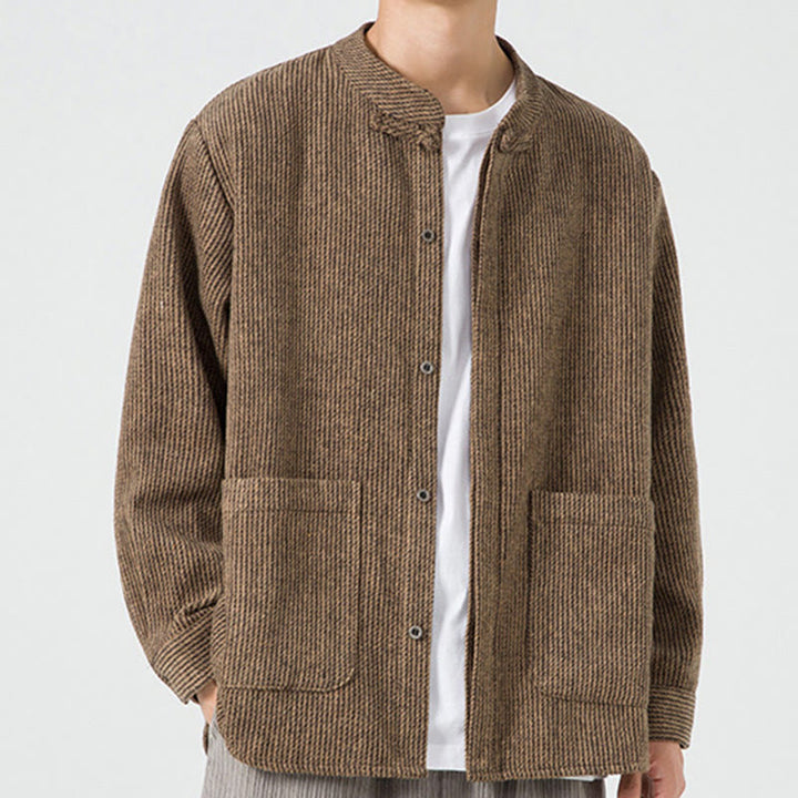 Camicia da uomo in cotone con tasche e maniche lunghe con bottoni a rana e motivo Buddha Stones - image 50