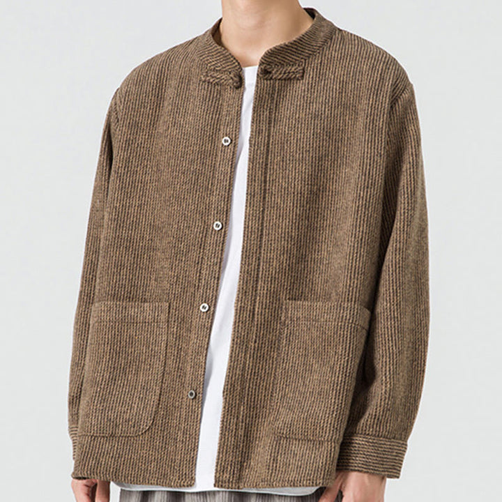 Camicia da uomo in cotone con tasche e maniche lunghe con bottoni a rana e motivo Buddha Stones - image 48
