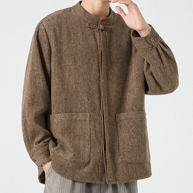 Camicia da uomo in cotone con tasche e maniche lunghe con bottoni a rana e motivo Buddha Stones - image 45