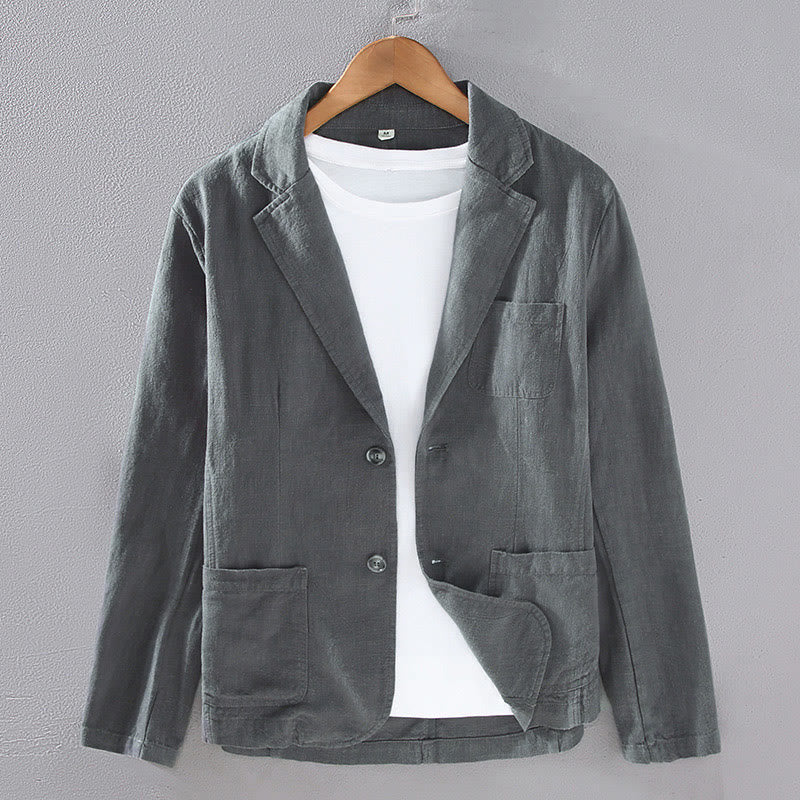 Camicia da uomo in lino con tasche e bottoni, a maniche lunghe, modello semplice, con Buddha Stones - Grigio scuro - US/UK/AU42, EU52 (3XL) - image 1
