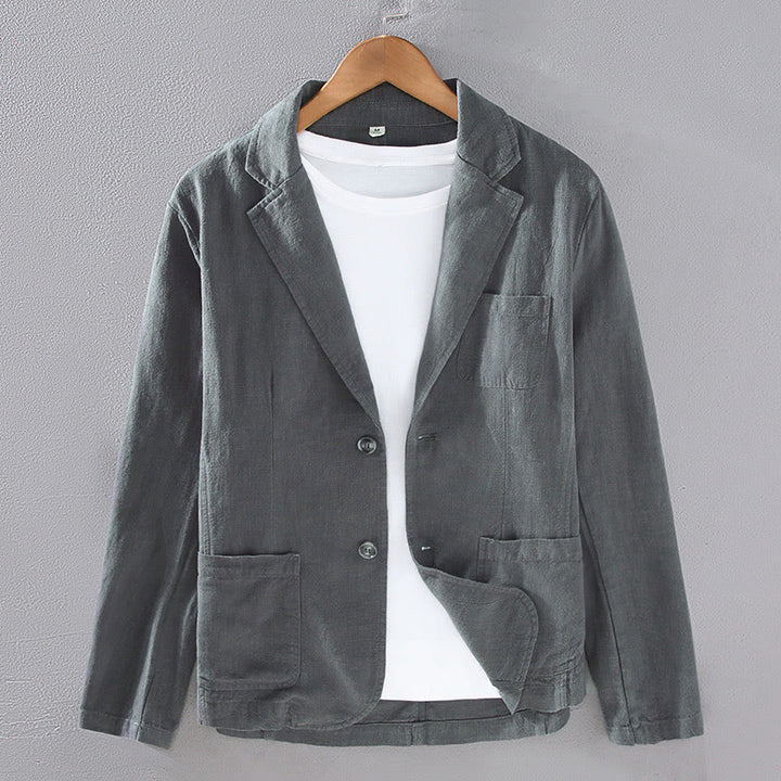 Camicia da uomo in lino con tasche e bottoni, a maniche lunghe, modello semplice, con Buddha Stones - Grigio scuro - US/UK/AU42, EU52 (3XL) - image 0